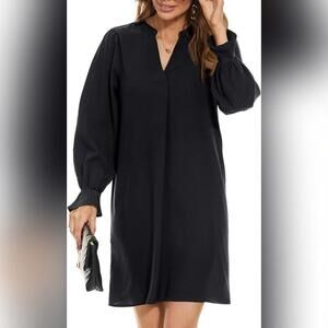 NWT Kinmiu Casual Swing Shift Long Sleeve V Neck Flowy Loose Tunic Dress, Large
